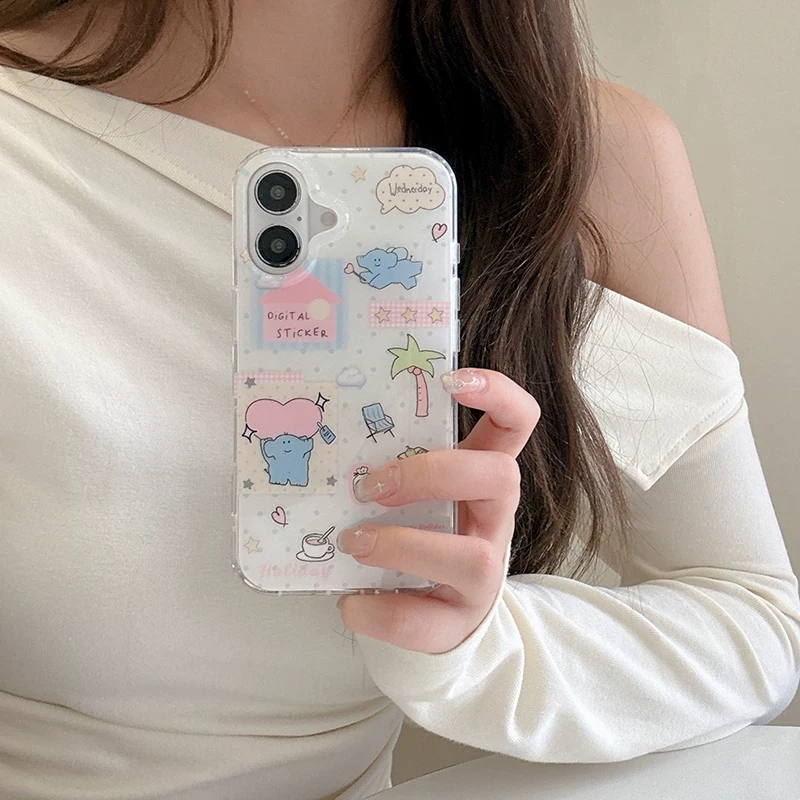 Phone Cases Kawaii - Sevimli Karikatür Fil Aşk Yakalıyor Kawaii