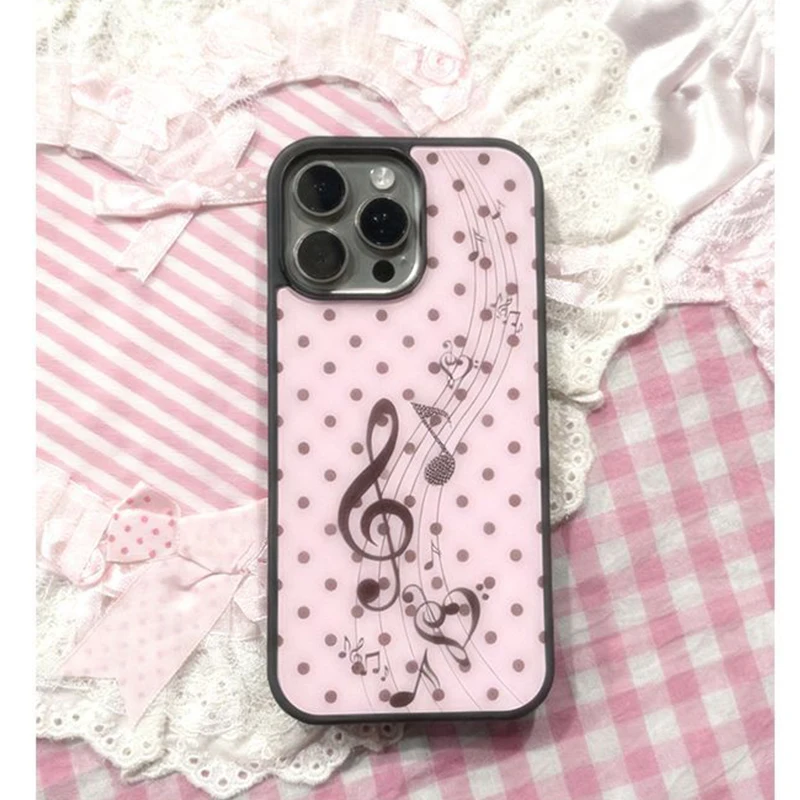 Phone Cases Korea - Kore Tarzı Pembe Kahverengi Puantiyeli Kız