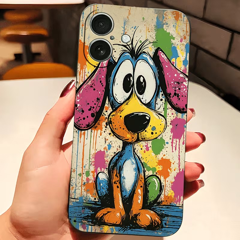 Phone Cases Iphone 14 - Graffiti Renkli Köpek Yavrusu TPU Telefon