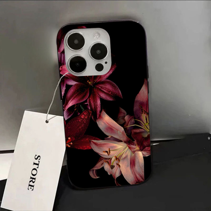 Phone Cases Red - Şık Kırmızı Zambak Çiçekli Telefon Kılıfı
