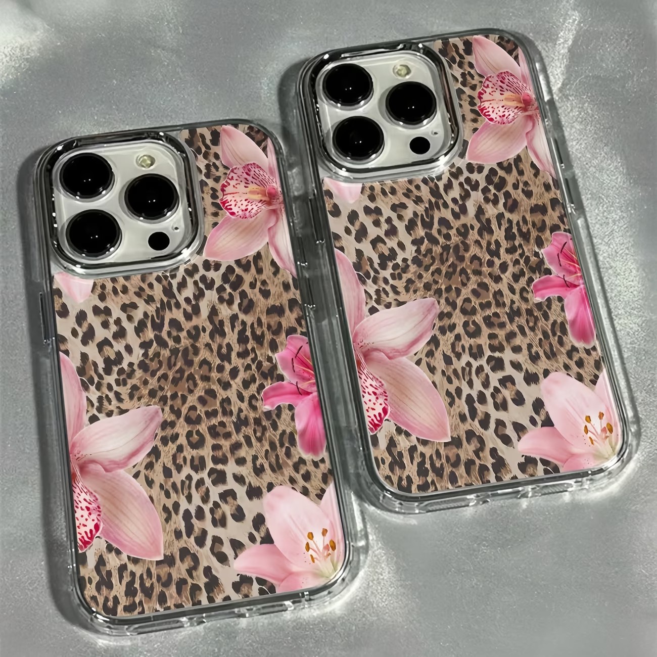 Phone Cases Leopard Print - Leopar Desenli Zambak Çiçekli Şeffaf Telefon
