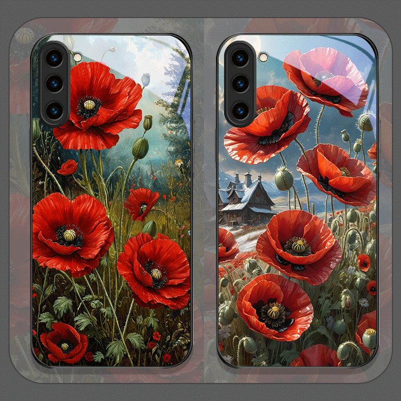 Phone Cases Red - Retro Gelincik Çiçeği Çiçekleniyor Sıcak Kırmızı