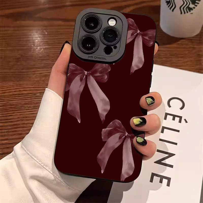 Phone Cases Red - Şarap Kırmızısı Fiyonk Desenli Yumuşak Telefon