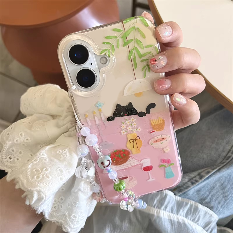 Cute Anime Case - Sevimli Kız Yemek Masası Küçük Siyah