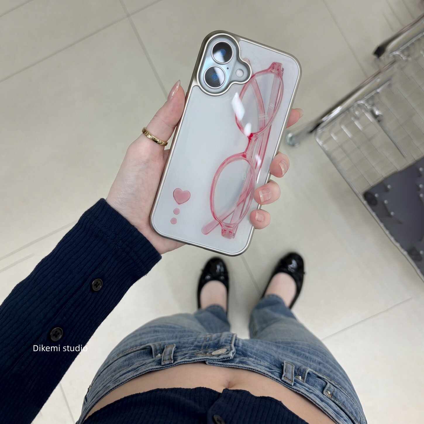 Phone Cases Korea - Kore tarzı kız kalpli pembe gözlüklü
