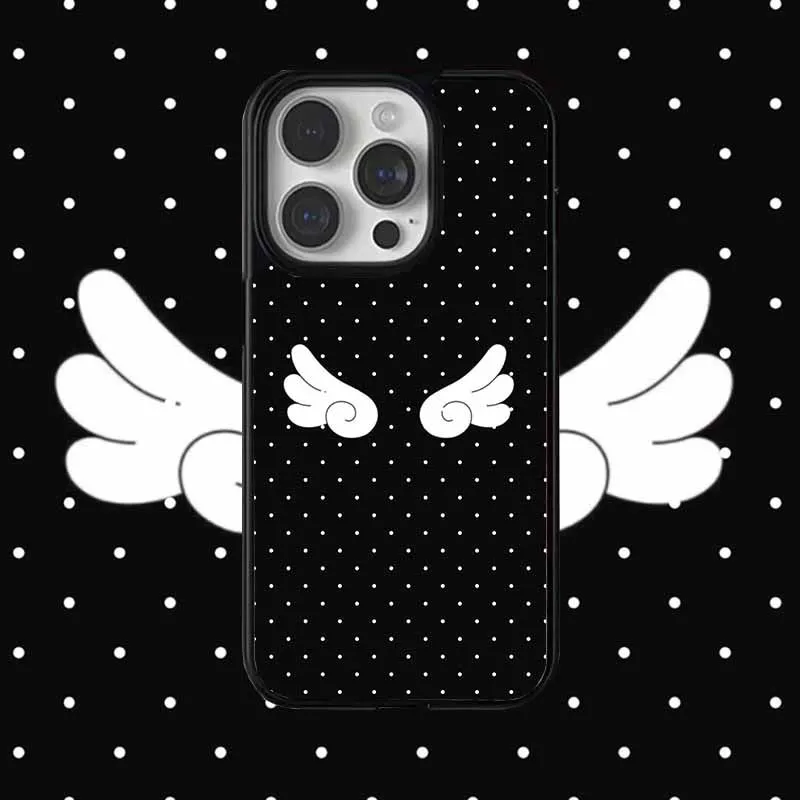 Phone Cases Kawaii - Kore Tarzı Beyaz Dalgalı Noktalı Kanatlı